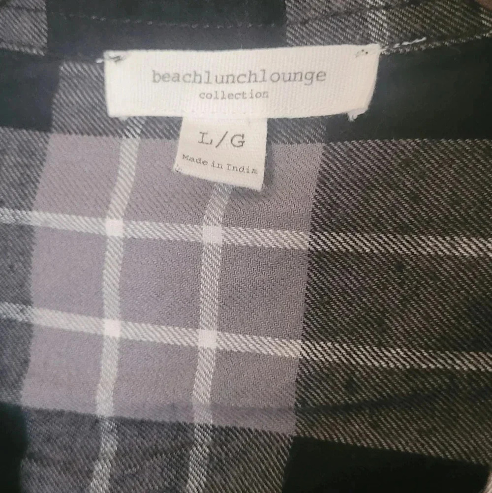 BEACH LUNCH LOUNGE women's black gray white plaid flannel pop over shirt dress L - Picture 4 of 10
